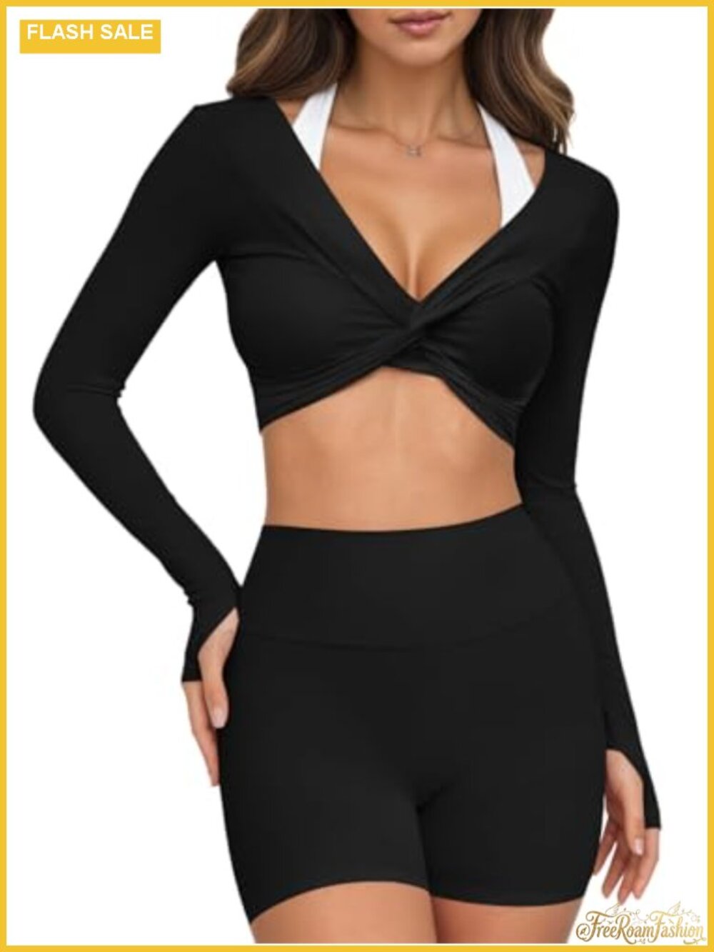 Womens Twist Front Long Sleeve Y2K Crop Top with Thumb Holes